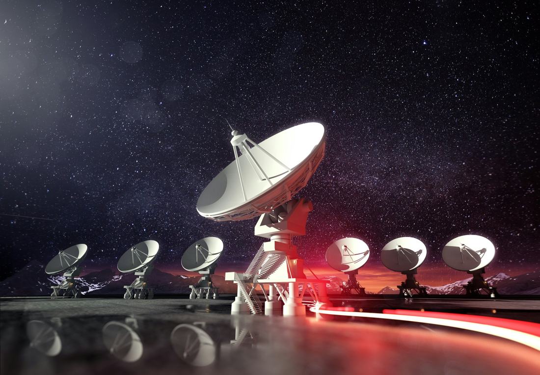 Radio antennas under the night sky