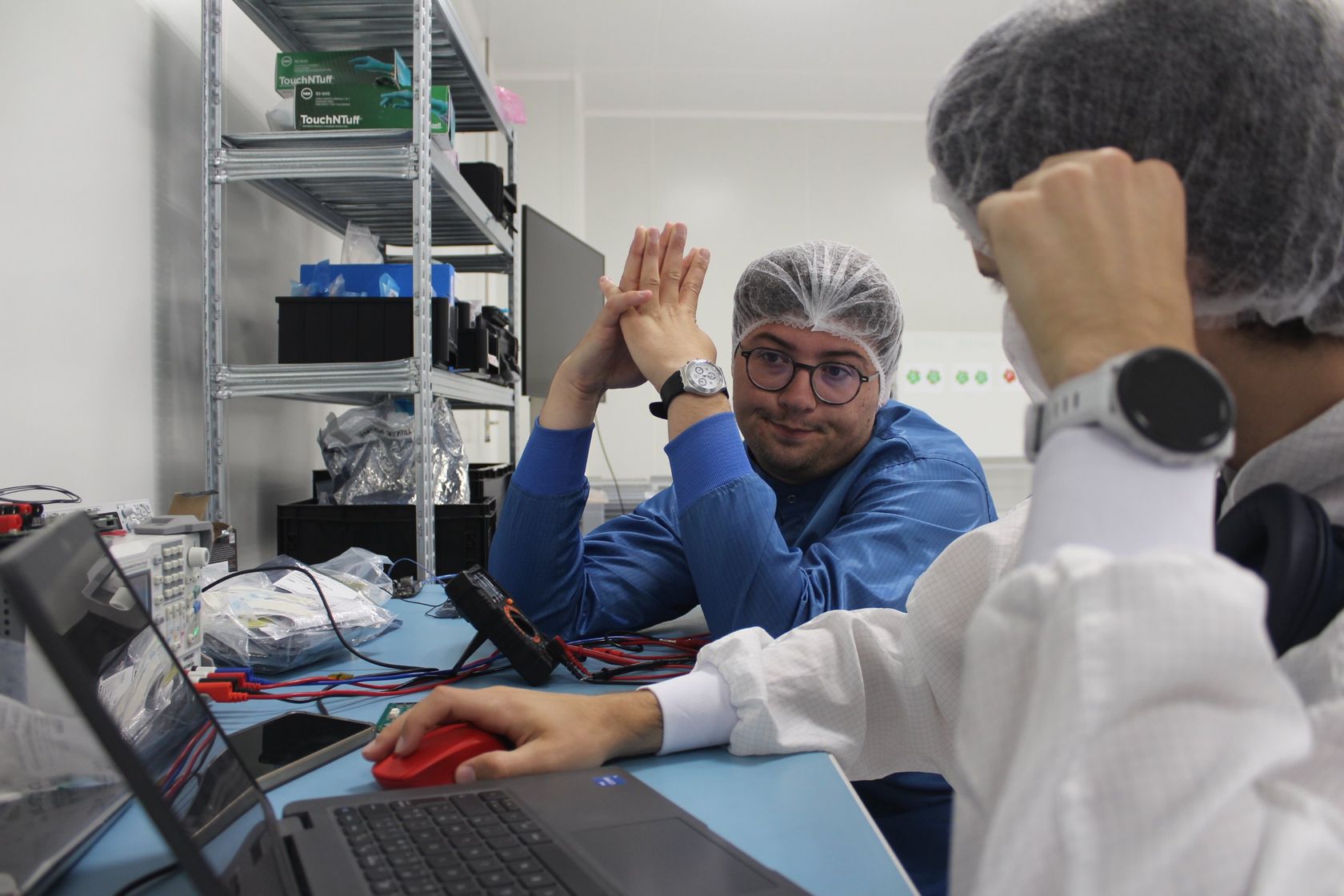 A light moment during testing in the clean room